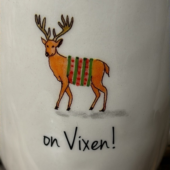 PRE OWNED RAE DUNN ON VIXEN SANTA'S REINDEER CERAMIC MUG - Picture 2 of 9